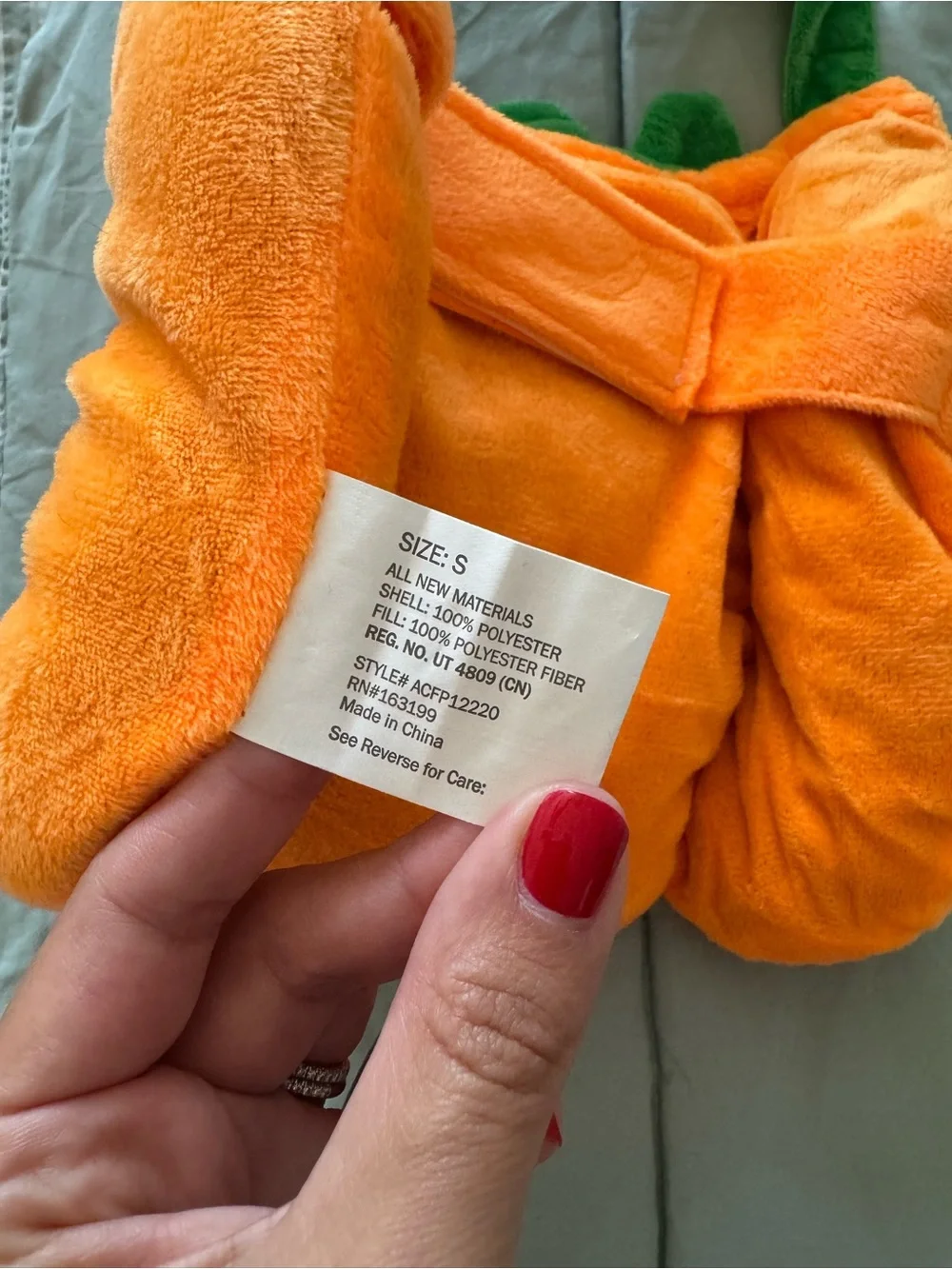 Dog’s Orange Pumpkin Costume Tunic with Green Leaf Accent